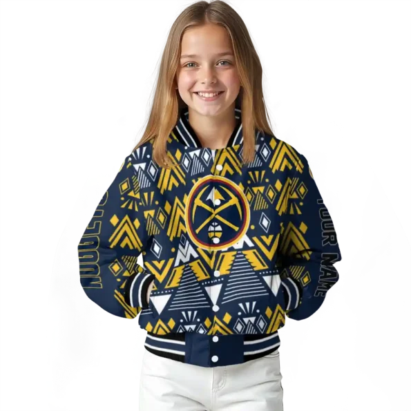 custom denver nuggets pyramid shapes blue varsity jacket top rated.webp