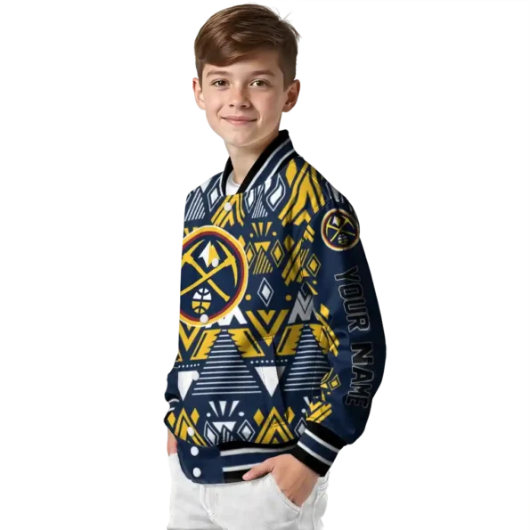 custom denver nuggets pyramid shapes blue varsity jacket trendy.webp