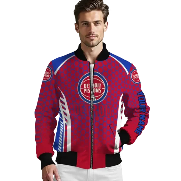 custom detroit pistons hexagon grid red bomber jacket high quality