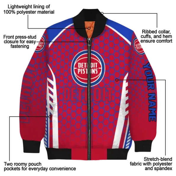 custom detroit pistons hexagon grid red bomber jacket new arrival