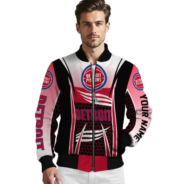 custom detroit pistons mesh effect red black bomber jacket high quality