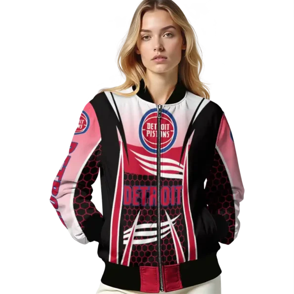 custom detroit pistons mesh effect red black bomber jacket latest model