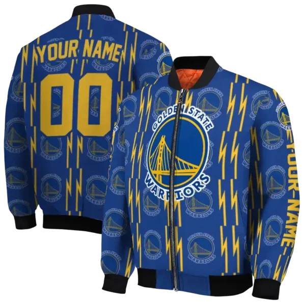 custom golden state warriors bolt stripe blue bomber jacket fashion forward