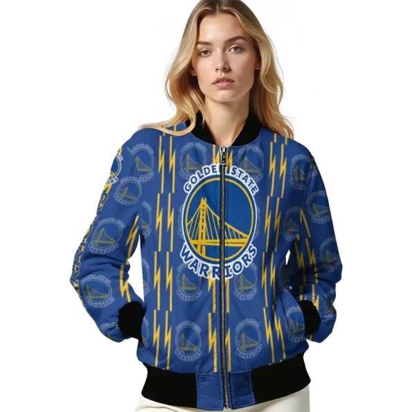 custom golden state warriors bolt stripe blue bomber jacket latest model