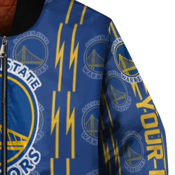 custom golden state warriors bolt stripe blue bomber jacket premium grade