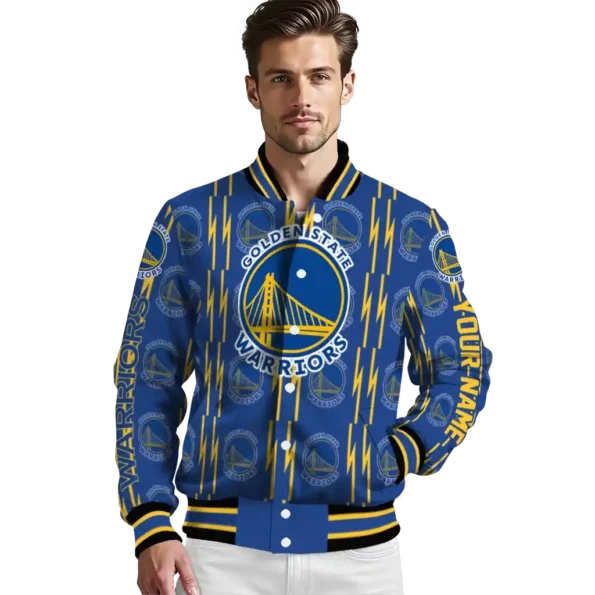 custom golden state warriors bolt stripe blue varsity jacket high quality.webp