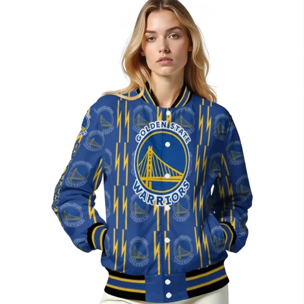 custom golden state warriors bolt stripe blue varsity jacket latest model.webp