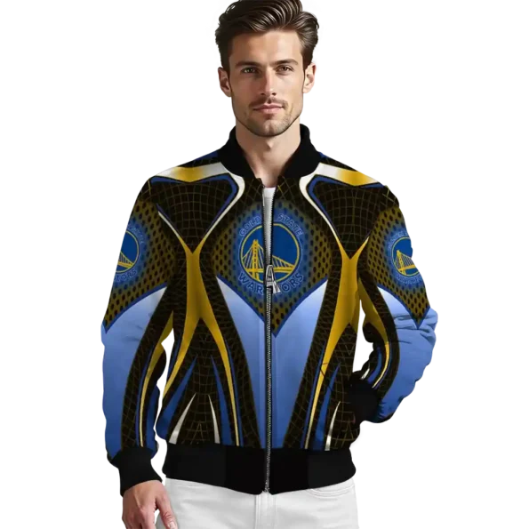 custom golden state warriors mesh chest black bomber jacket high quality