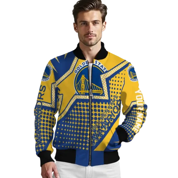 custom golden state warriors star burst blue bomber jacket high quality