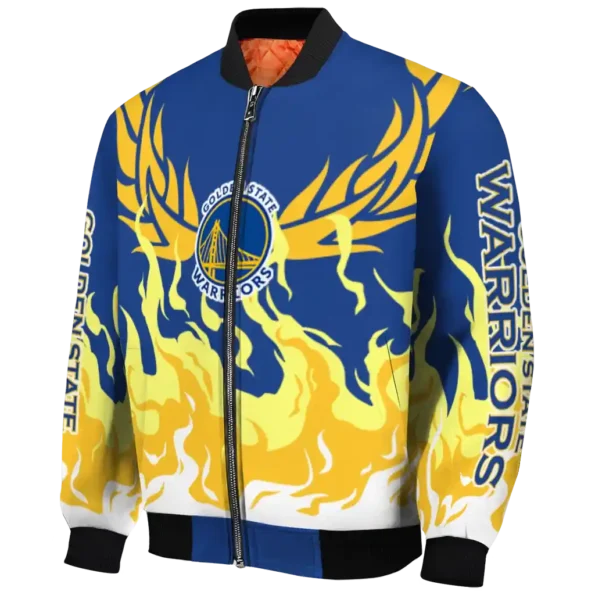 custom golden state warriors winged blaze blue white bomber jacket best selling