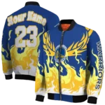 custom golden state warriors winged blaze blue white bomber jacket best selling