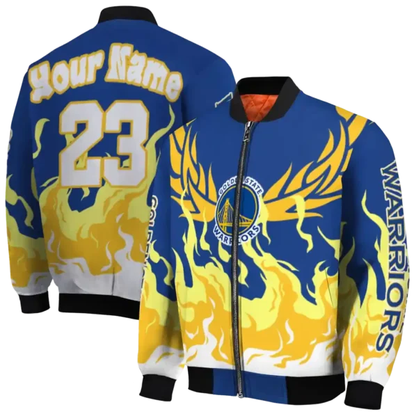 custom golden state warriors winged blaze blue white bomber jacket fashion forward