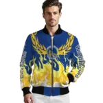 custom golden state warriors winged blaze blue white bomber jacket best selling