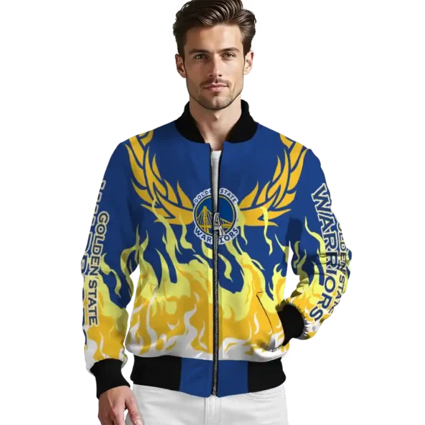custom golden state warriors winged blaze blue white bomber jacket high quality