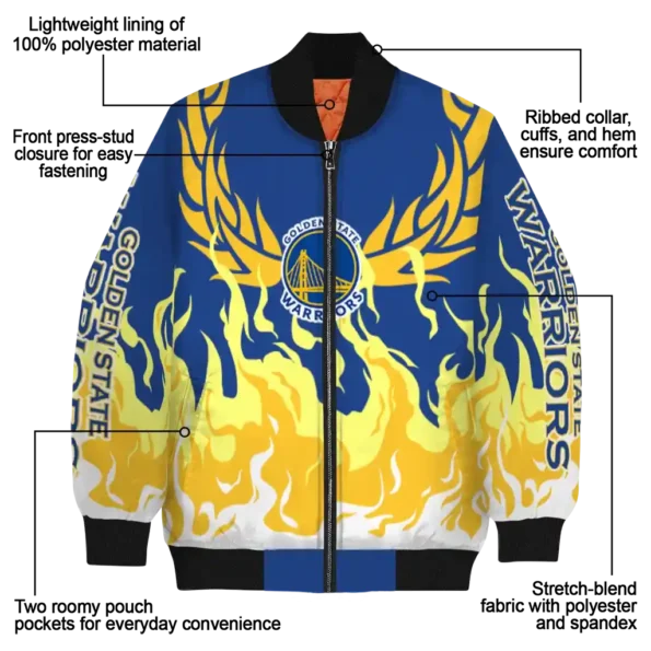 custom golden state warriors winged blaze blue white bomber jacket new arrival