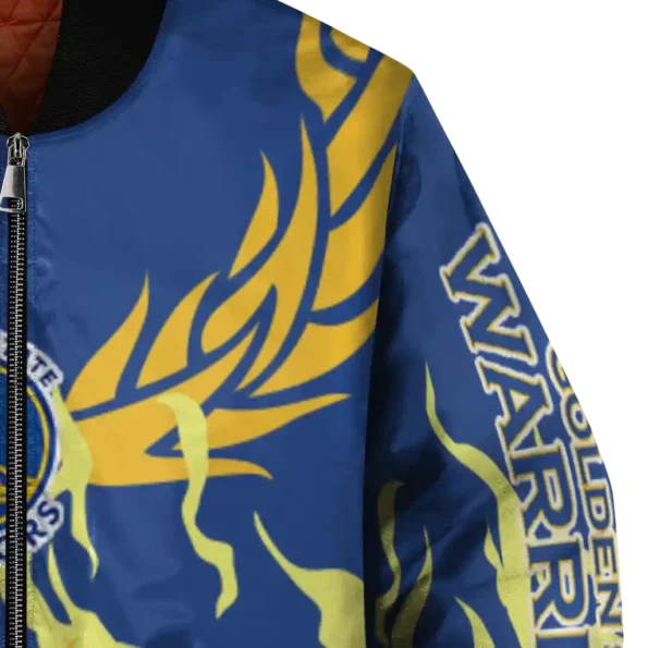 custom golden state warriors winged blaze blue white bomber jacket premium grade