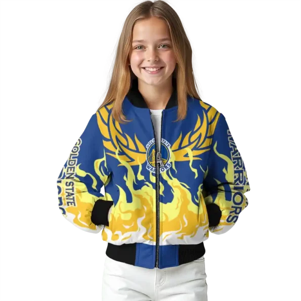 custom golden state warriors winged blaze blue white bomber jacket top rated