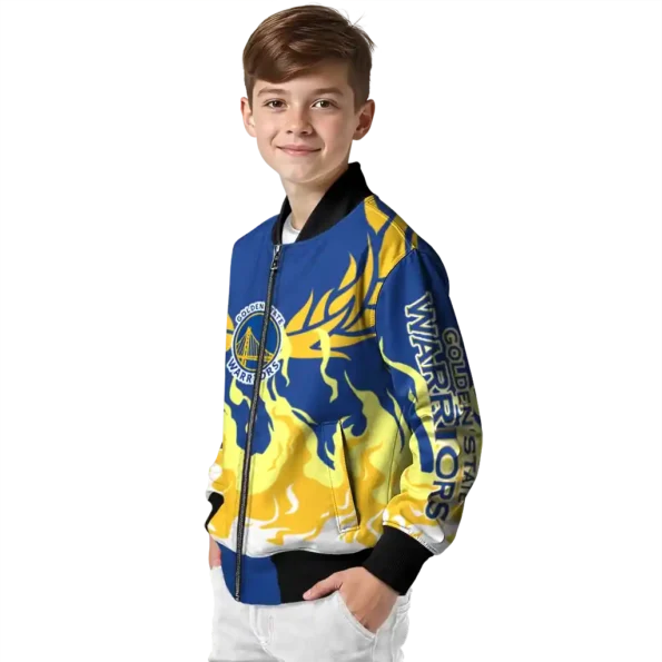 custom golden state warriors winged blaze blue white bomber jacket trendy