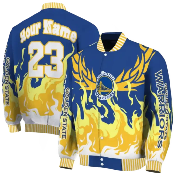custom golden state warriors winged blaze blue white varsity jacket fashion forward.webp