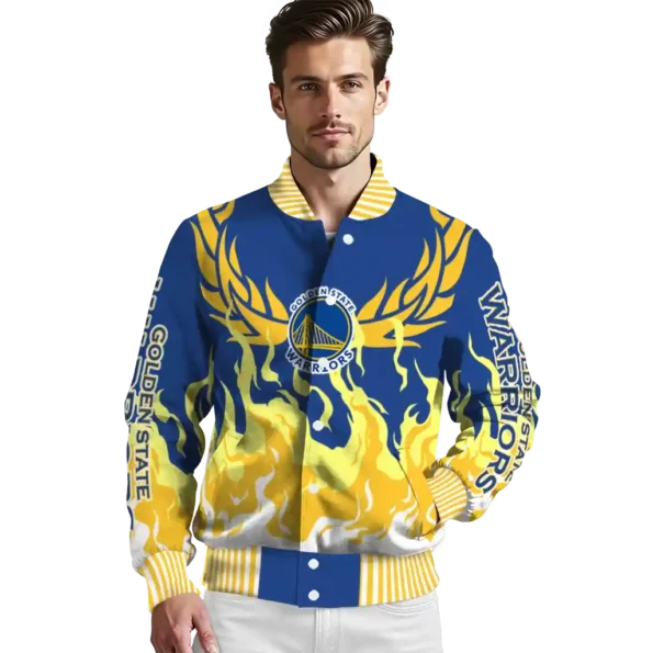 custom golden state warriors winged blaze blue white varsity jacket high quality.webp