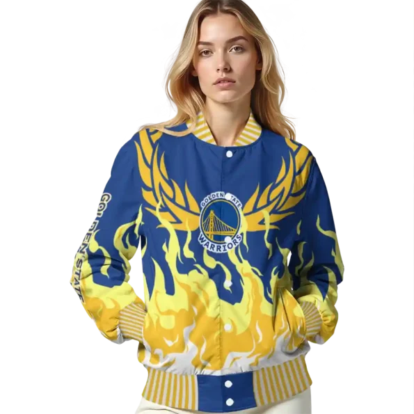 custom golden state warriors winged blaze blue white varsity jacket latest model.webp
