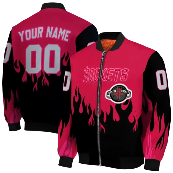 custom houston rockets flame border red black bomber jacket fashion forward