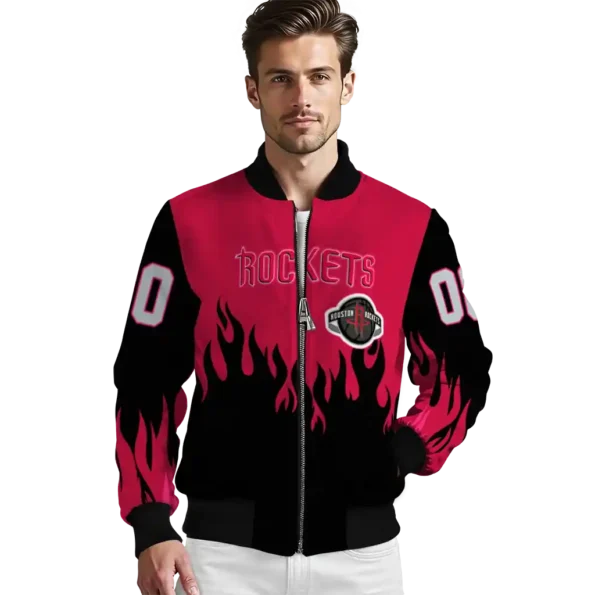 custom houston rockets flame border red black bomber jacket high quality