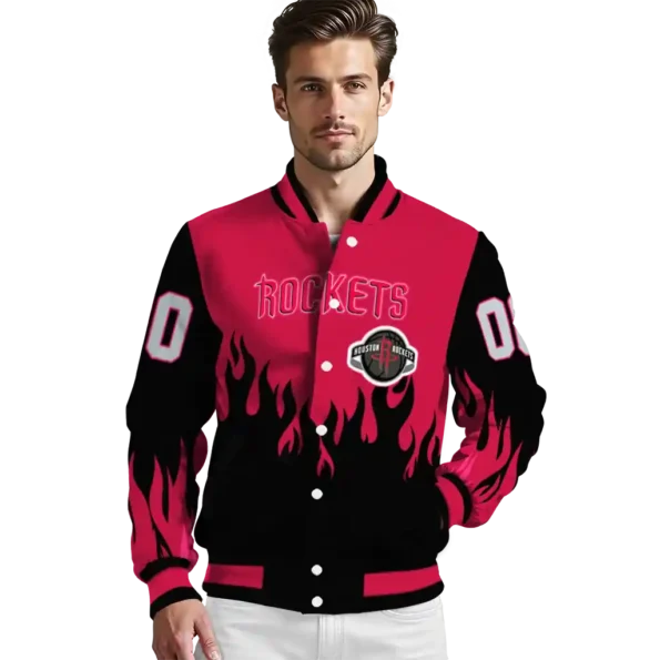 custom houston rockets flame border red black varsity jacket high quality.webp