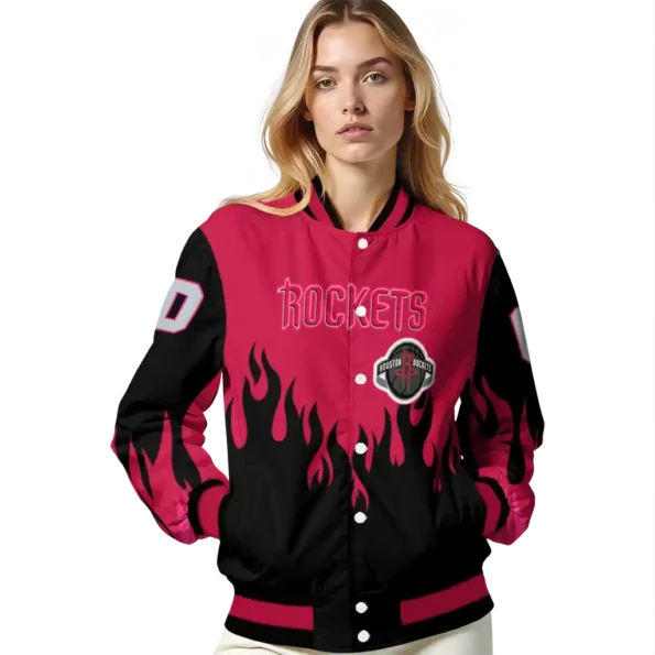 custom houston rockets flame border red black varsity jacket latest model.webp