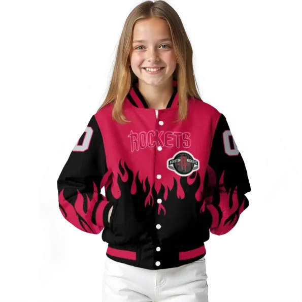 custom houston rockets flame border red black varsity jacket top rated.webp