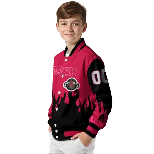 custom houston rockets flame border red black varsity jacket trendy.webp
