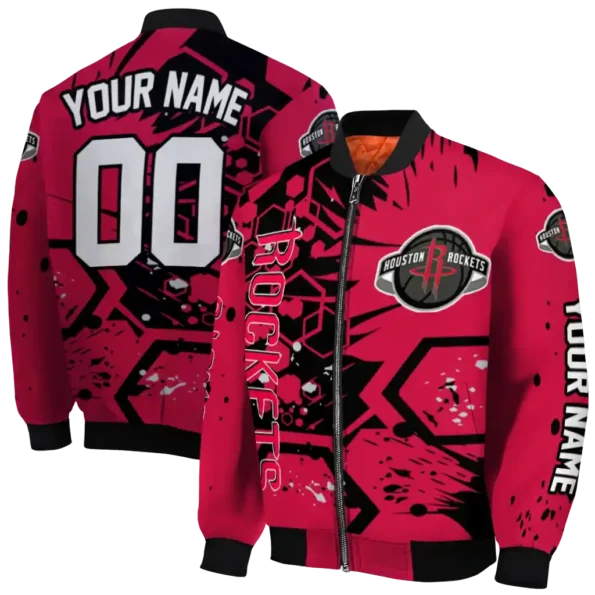 custom houston rockets hexagon cluster red black bomber jacket fashion forward