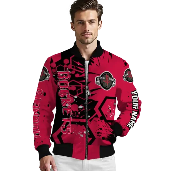 custom houston rockets hexagon cluster red black bomber jacket high quality
