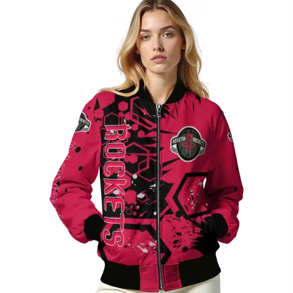 custom houston rockets hexagon cluster red black bomber jacket latest model