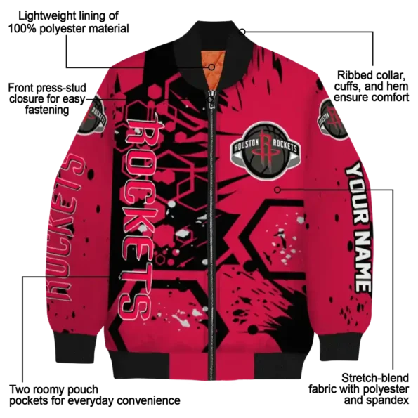 custom houston rockets hexagon cluster red black bomber jacket new arrival