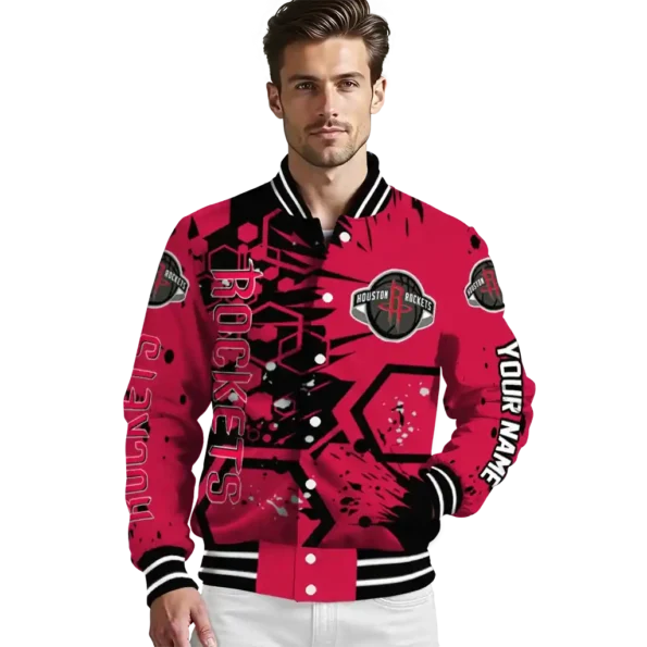 custom houston rockets hexagon cluster red black varsity jacket high quality.webp