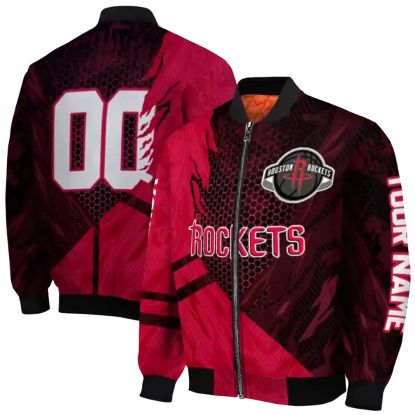 custom houston rockets hexagon mesh red black bomber jacket fashion forward