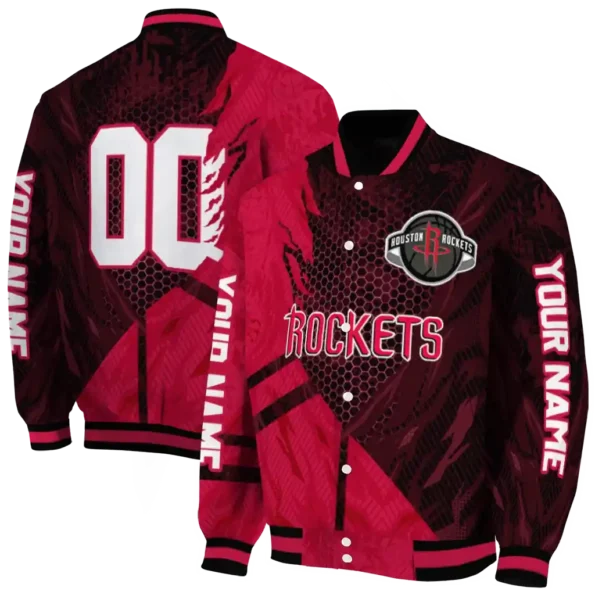 custom houston rockets hexagon mesh red black varsity jacket fashion forward.webp