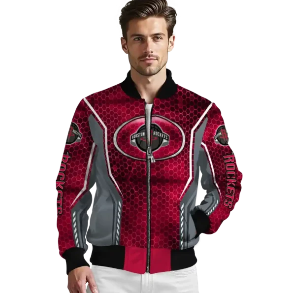 custom houston rockets power plate red bomber jacket high quality