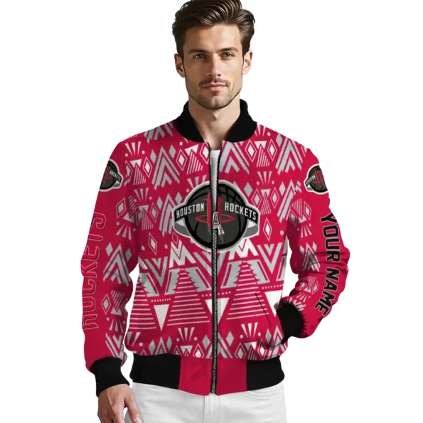 custom houston rockets pyramid shapes red bomber jacket high quality