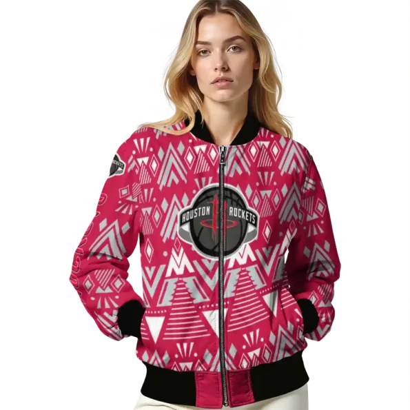 custom houston rockets pyramid shapes red bomber jacket latest model