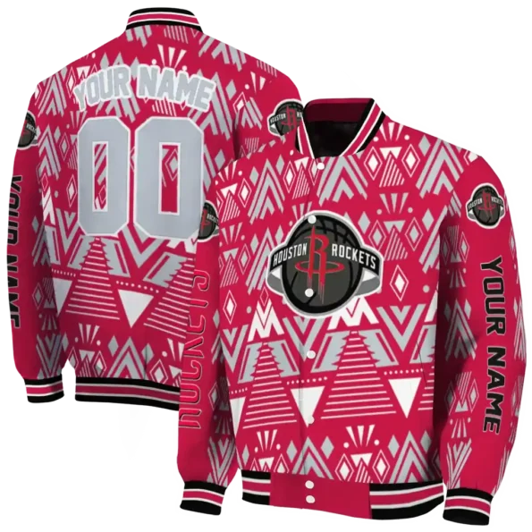 custom houston rockets pyramid shapes red varsity jacket fashion forward.webp