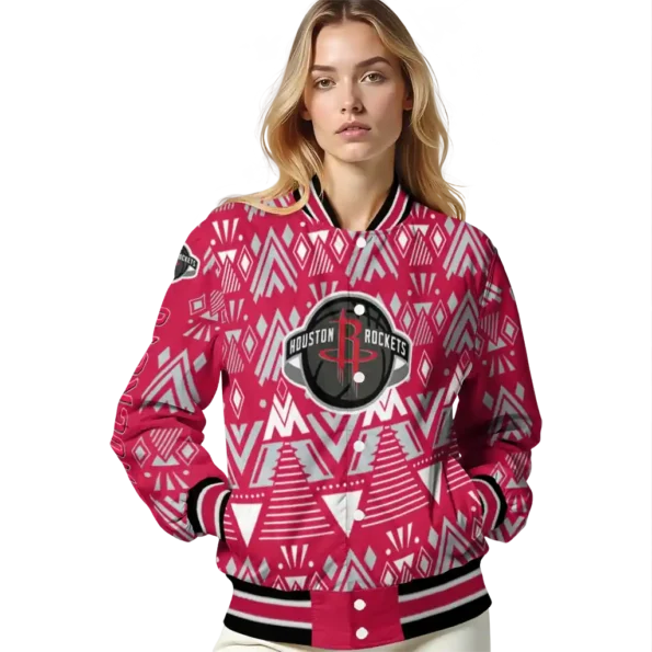 custom houston rockets pyramid shapes red varsity jacket latest model.webp