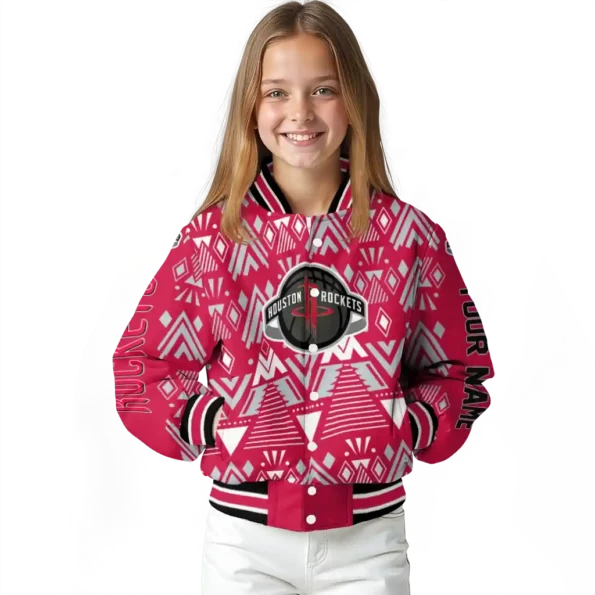 custom houston rockets pyramid shapes red varsity jacket top rated.webp