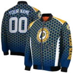 custom indiana pacers hexagon grid blue bomber jacket best selling