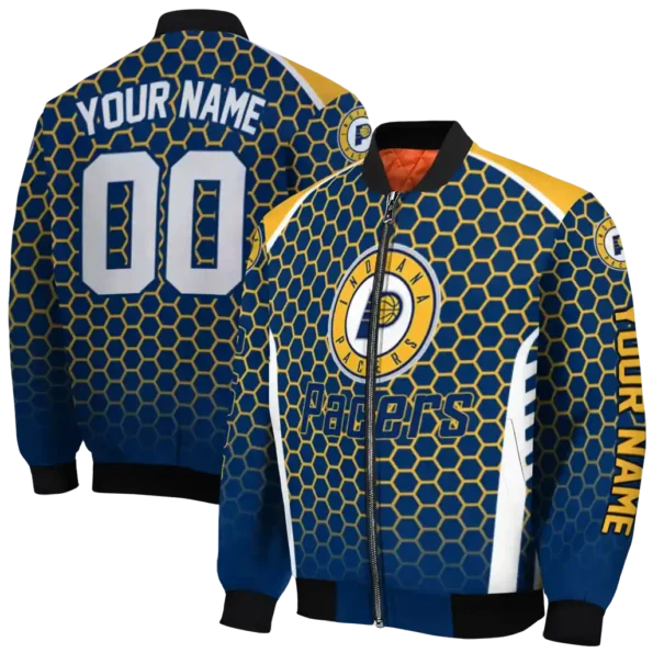 custom indiana pacers hexagon grid blue bomber jacket fashion forward