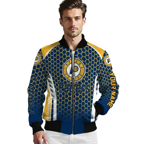 custom indiana pacers hexagon grid blue bomber jacket high quality