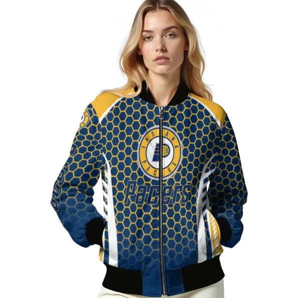 custom indiana pacers hexagon grid blue bomber jacket latest model