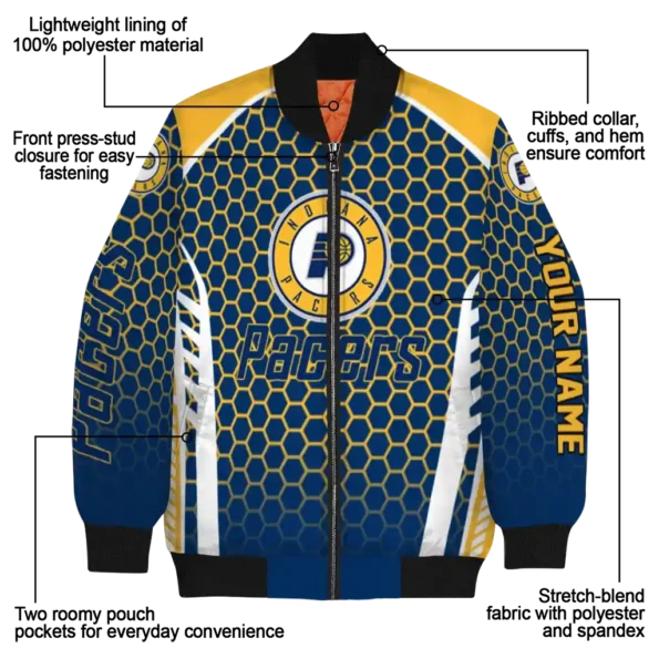 custom indiana pacers hexagon grid blue bomber jacket new arrival