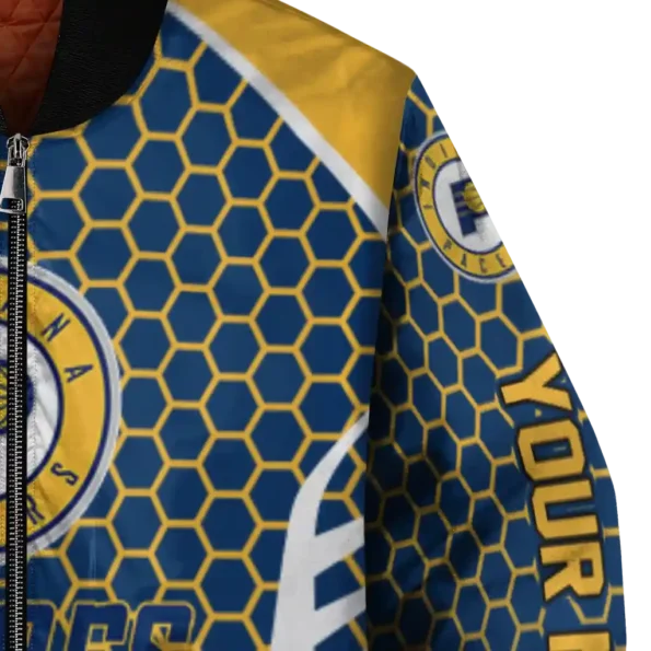 custom indiana pacers hexagon grid blue bomber jacket premium grade